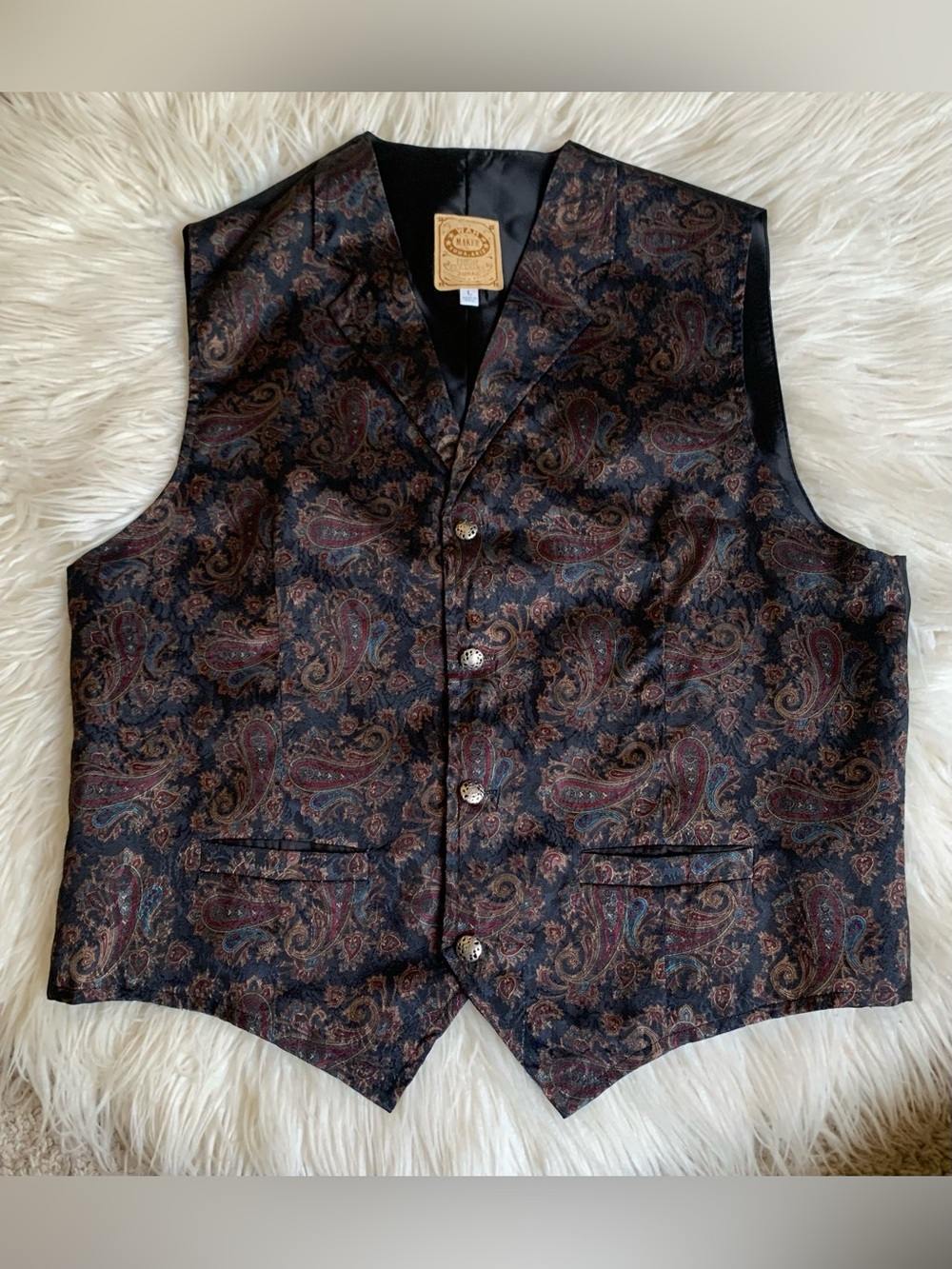 Paisley Formal Vest in Dark Burgundy and Black - Unbranded